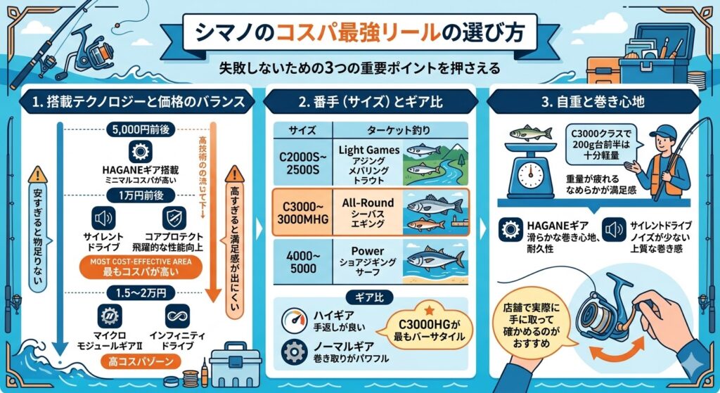 シマノのコスパ最強リールの選び方